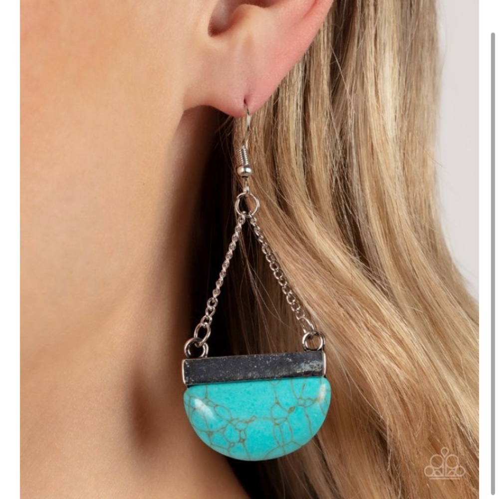 Blue and Silver Triangular Earrings with Chains